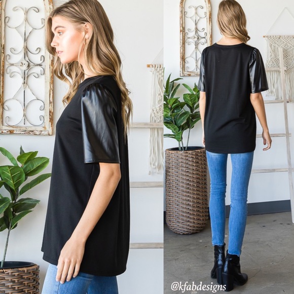 ❤️LAST 1! Faux Leather Puff Sleeve Super Soft Top! - Picture 6 of 9